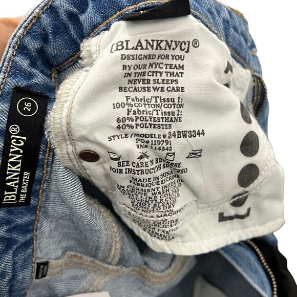 Blank NYC Jeans Womens 26 Blue Baxter Wide Leg Rib Cage Moto Faux Leather Biker - Picture 10 of 12